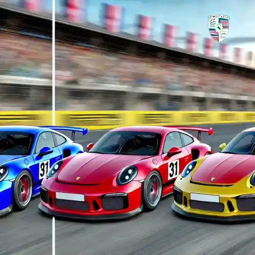 Blue, Red, and Yellow Porsche Racecar