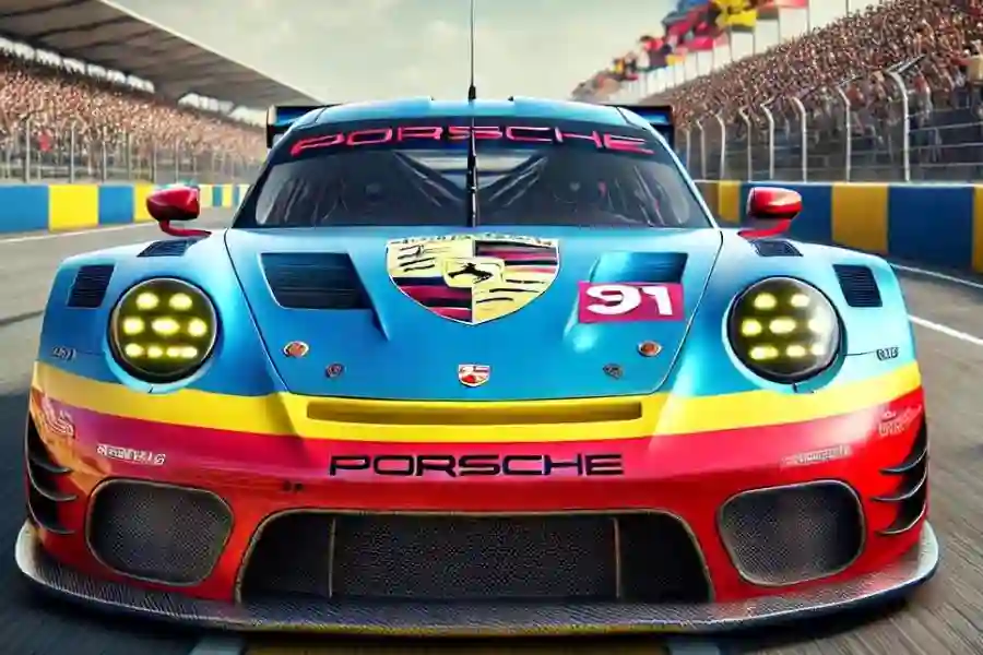 Thrill Of Blue Red And Yellow Porsche Racecar